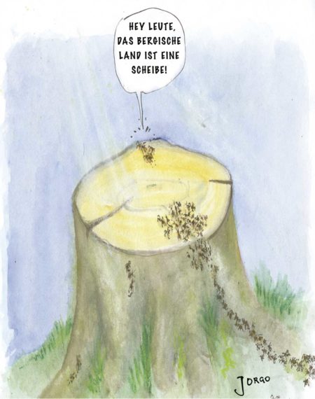 Jorgo Schäfer Comic Bergisches Land Ameisen auf einem Baumstumpf.